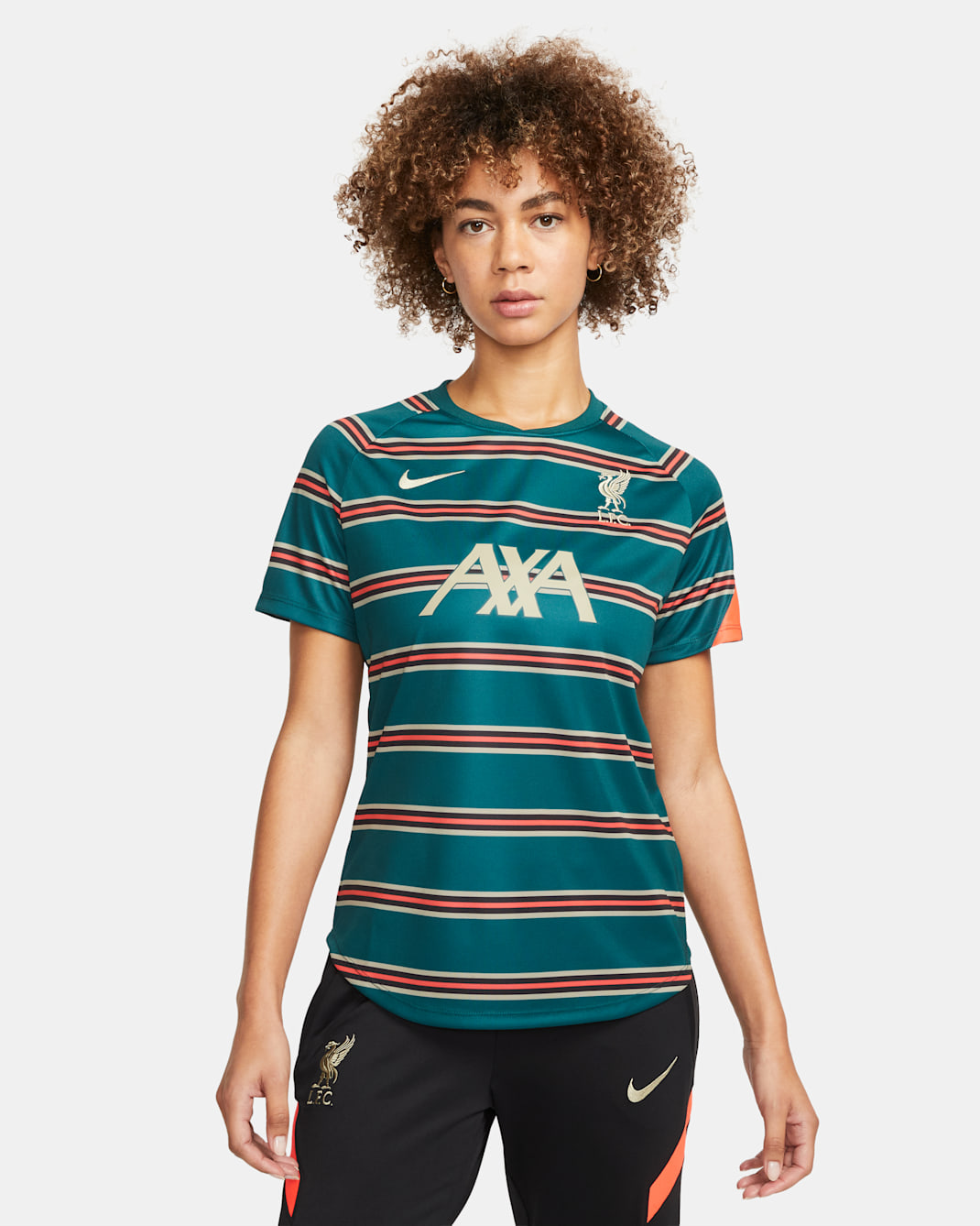 Liverpool F.C. Women's Pre-Match Short-Sleeve Football Top - Dark Atomic Teal/Bright Crimson/Mystic Stone