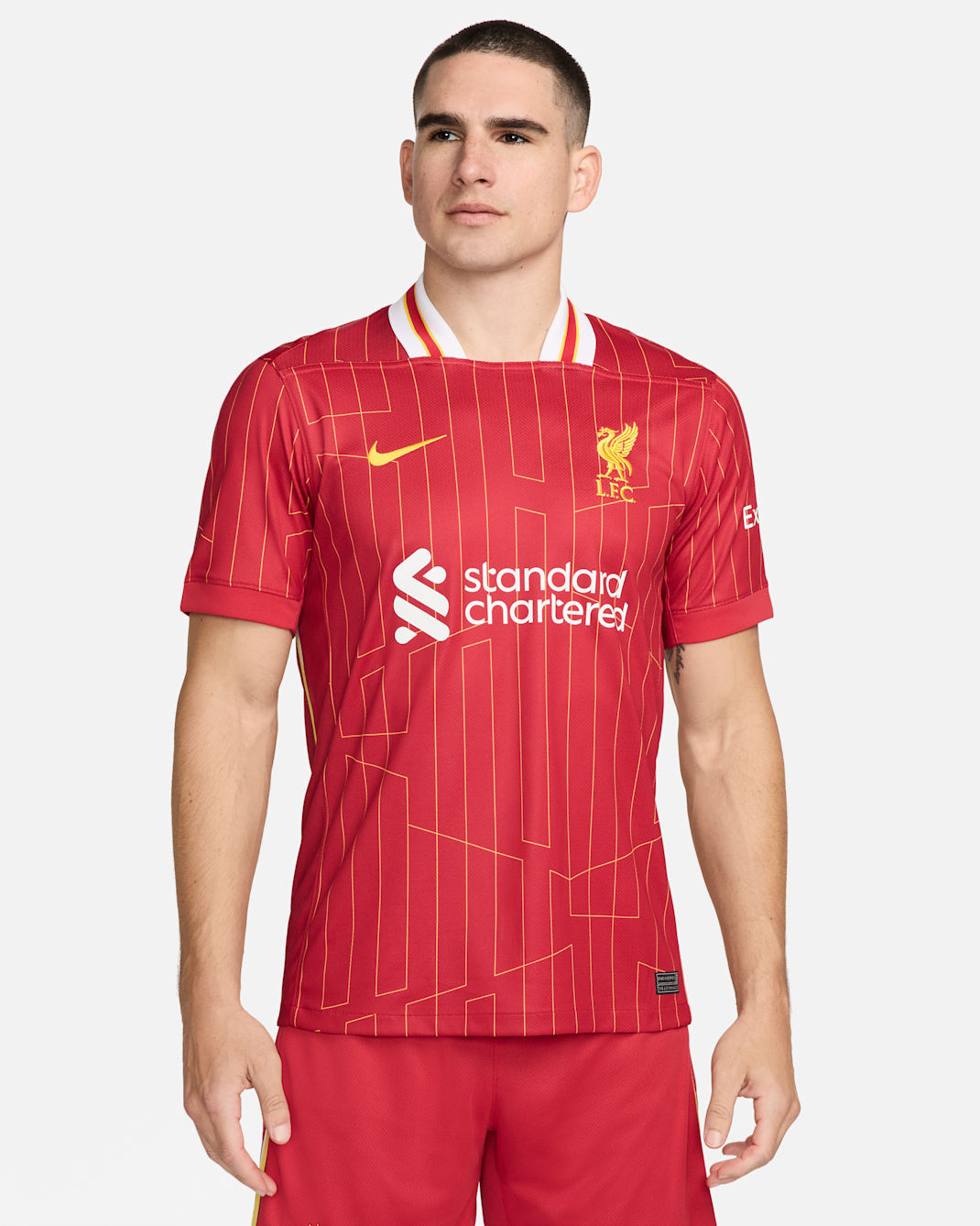 เสื้อแข่งฟุตบอล Replica ผู้ชาย Nike Dri-FIT Liverpool FC 2024/25 Stadium Home - Gym Red/ขาว/Chrome Yellow