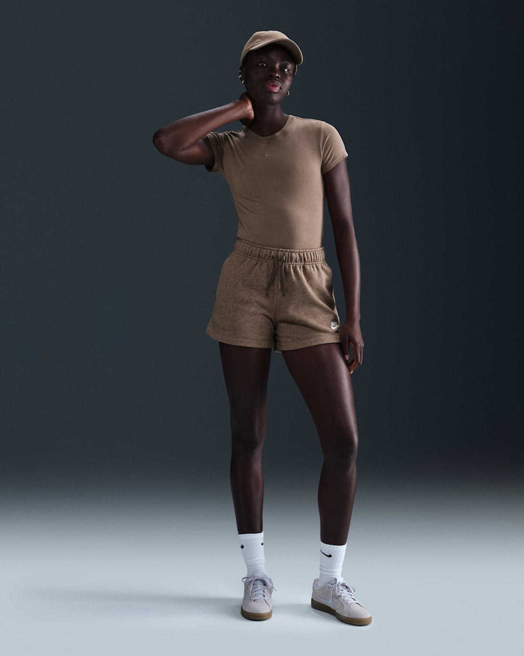 Nike Sportswear Club Fleece Women's Mid-Rise Shorts - Mink Brown/Heather/White