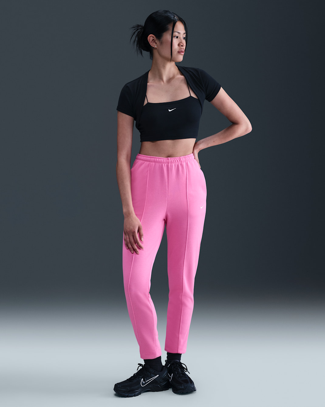 Nike Sportswear Chill Terry Pants de French Terry slim de tiro alto para mujer - Rosa alegre/Vela