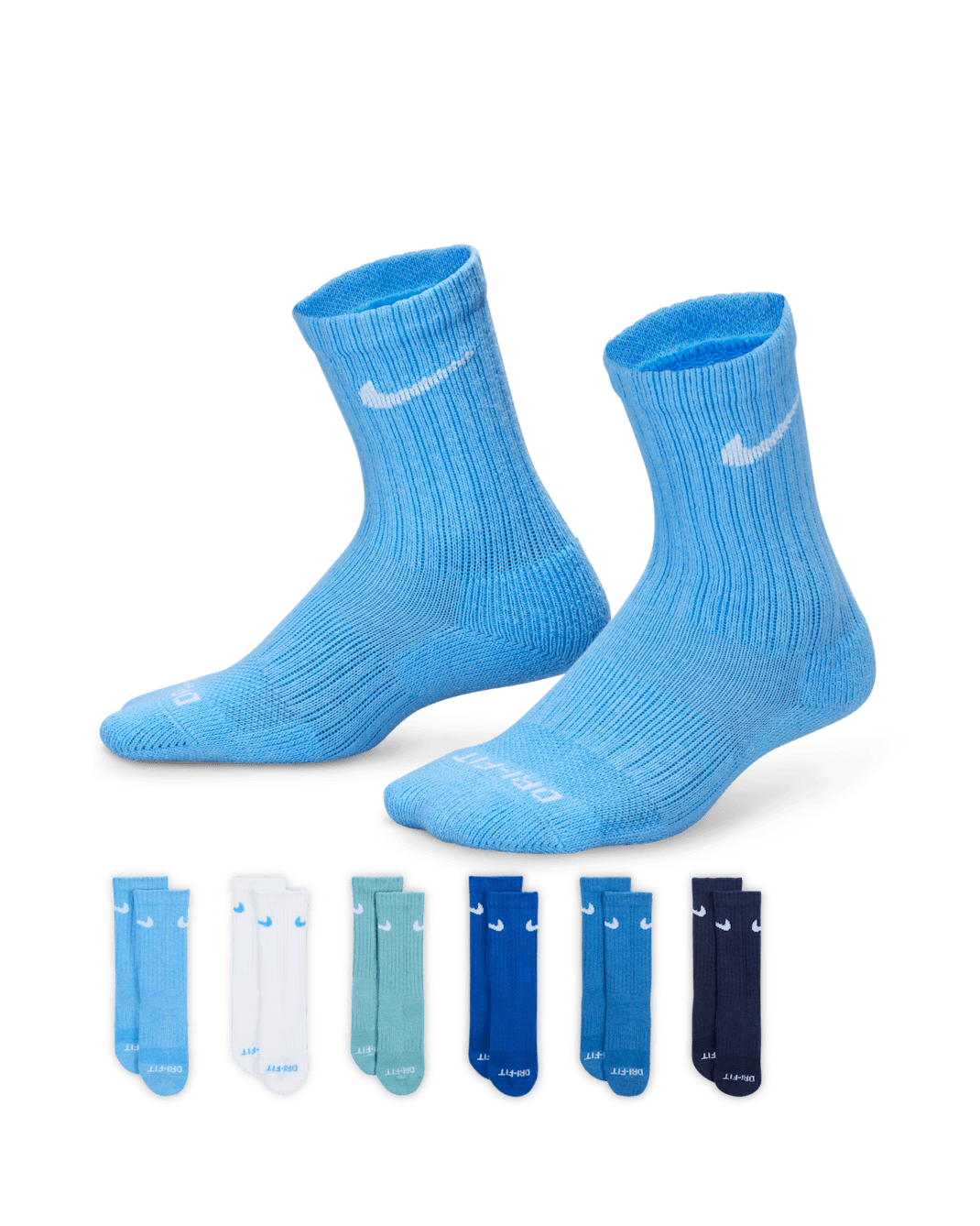 Nike Dri-FIT Performance Basics Big Kids' Crew Socks (6 Pairs) - University Blue