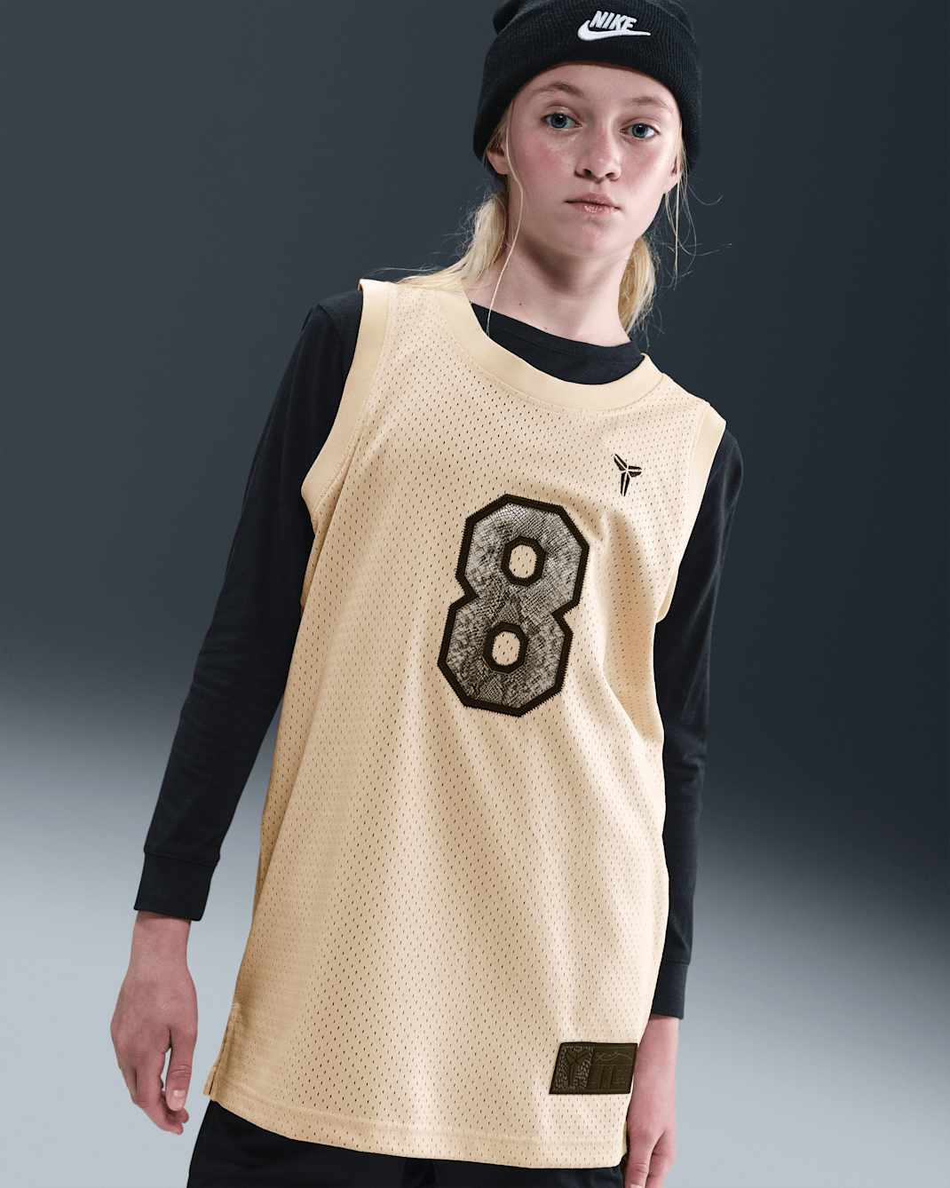Kobe basketbaljersey voor kids - Sanddrift/Zwart