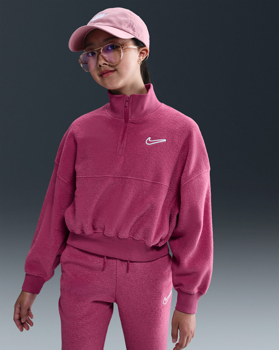 Cárdigan de manga larga de tejido Fleece para niña talla grande Nike Sportswear - Remolacha dulce/Blanco