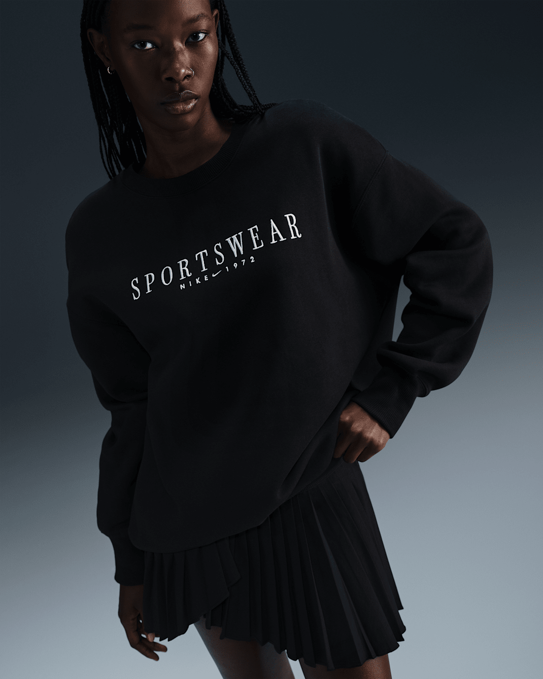 Nike Sportswear Phoenix Fleece Women's Oversized Crew-Neck Sweatshirt - Black/White