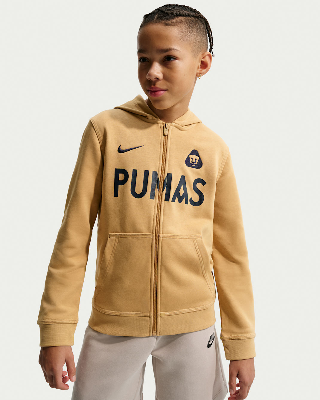 Pumas UNAM Club Big Kids' (Boys') Nike Soccer Full-Zip Hoodie - Club Gold/Obsidian