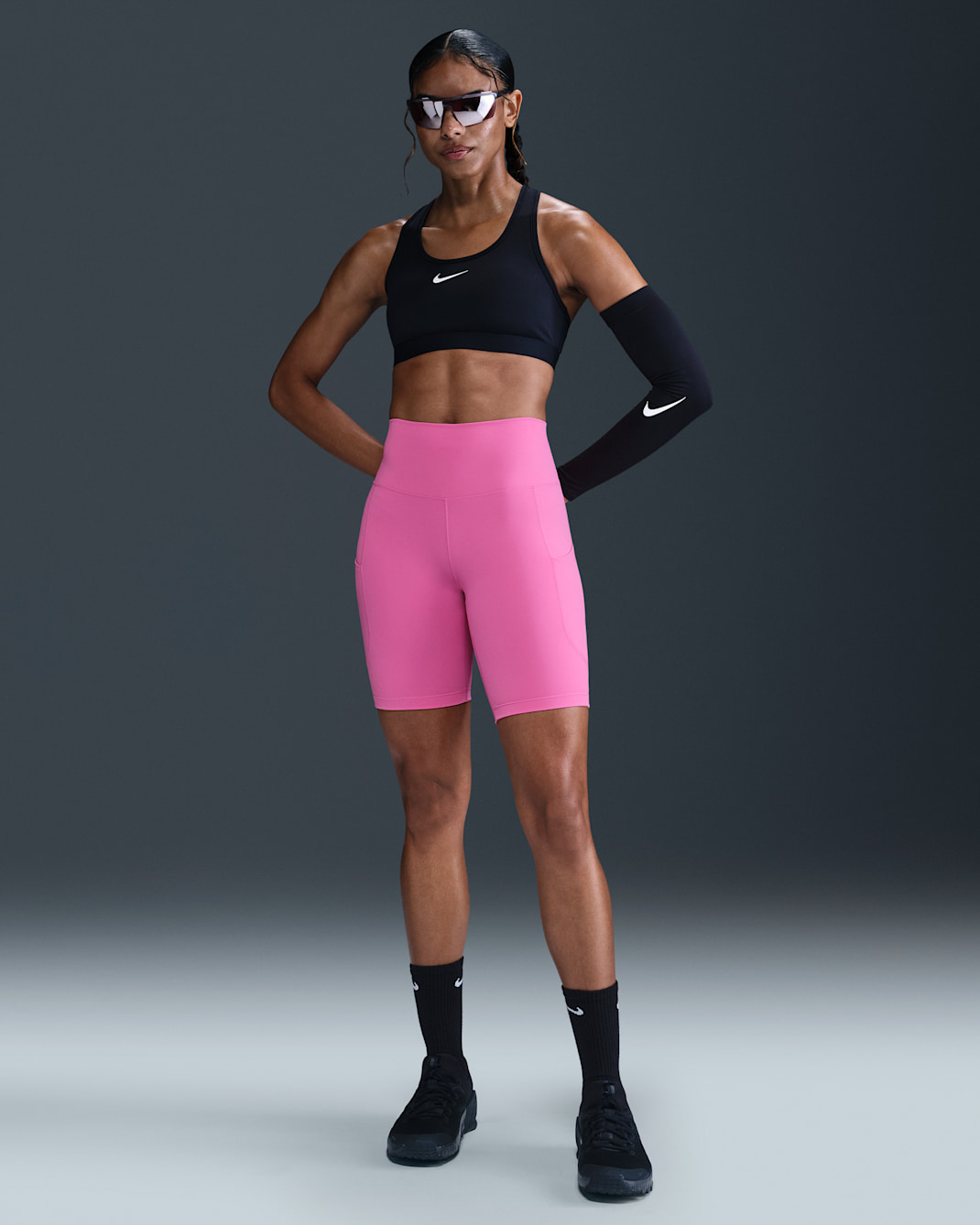 Nike One Women's High-Waisted 8" Biker Shorts with Pockets - Playful Pink/Black