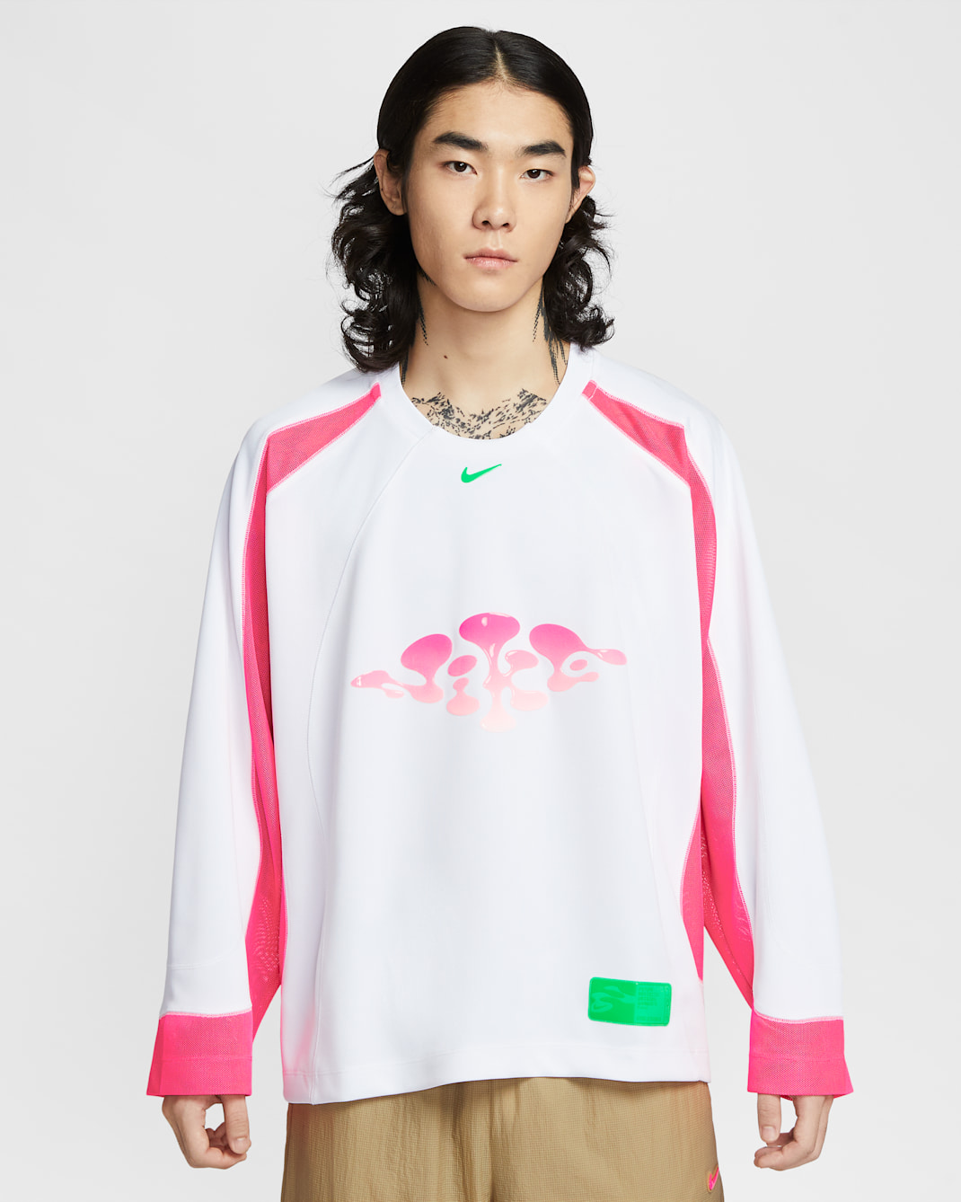 Nike Project F.R.O.G. Camiseta de manga larga Jelly Jersey para hombre - Blanco/Hiperrosa/Verde impacto/Verde impacto