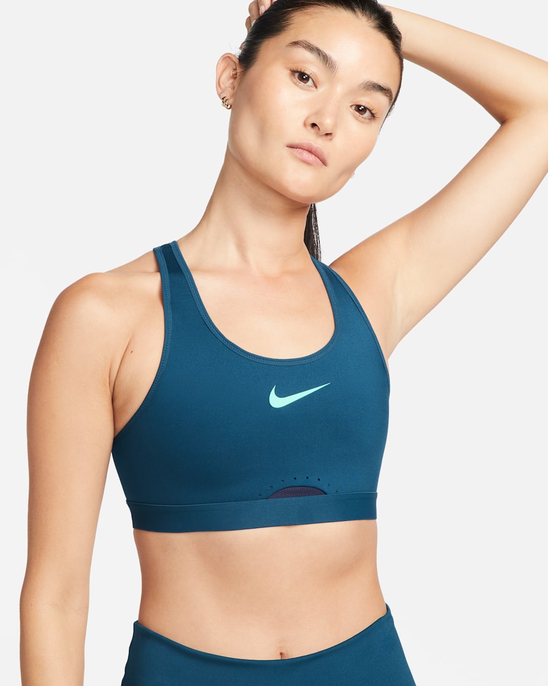 Nike Swoosh Women's High-Support Sports Bra - Valerian Blue/Blackened Blue/Valerian Blue/Green Glow