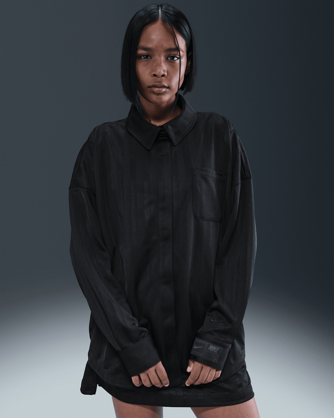 Nike Sportswear Women's Oversized Jacquard Striped Button-Down Shirt - Black/Black