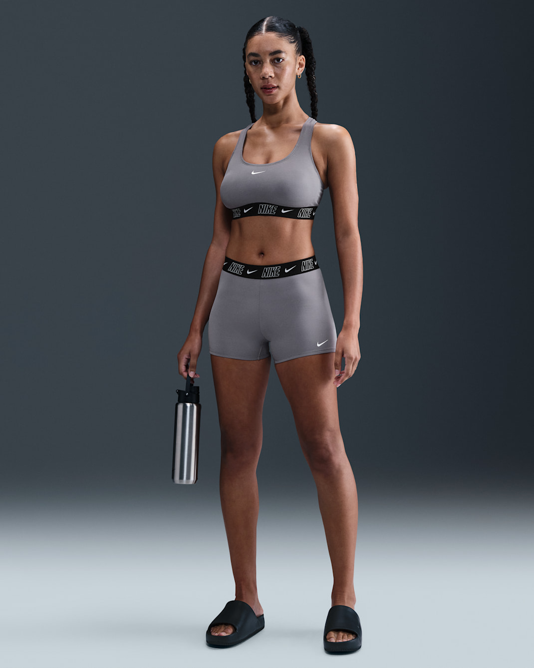 Shorts Kick para mujer Nike Swim Fusion Logo Tape - Gris azulado/Blanco