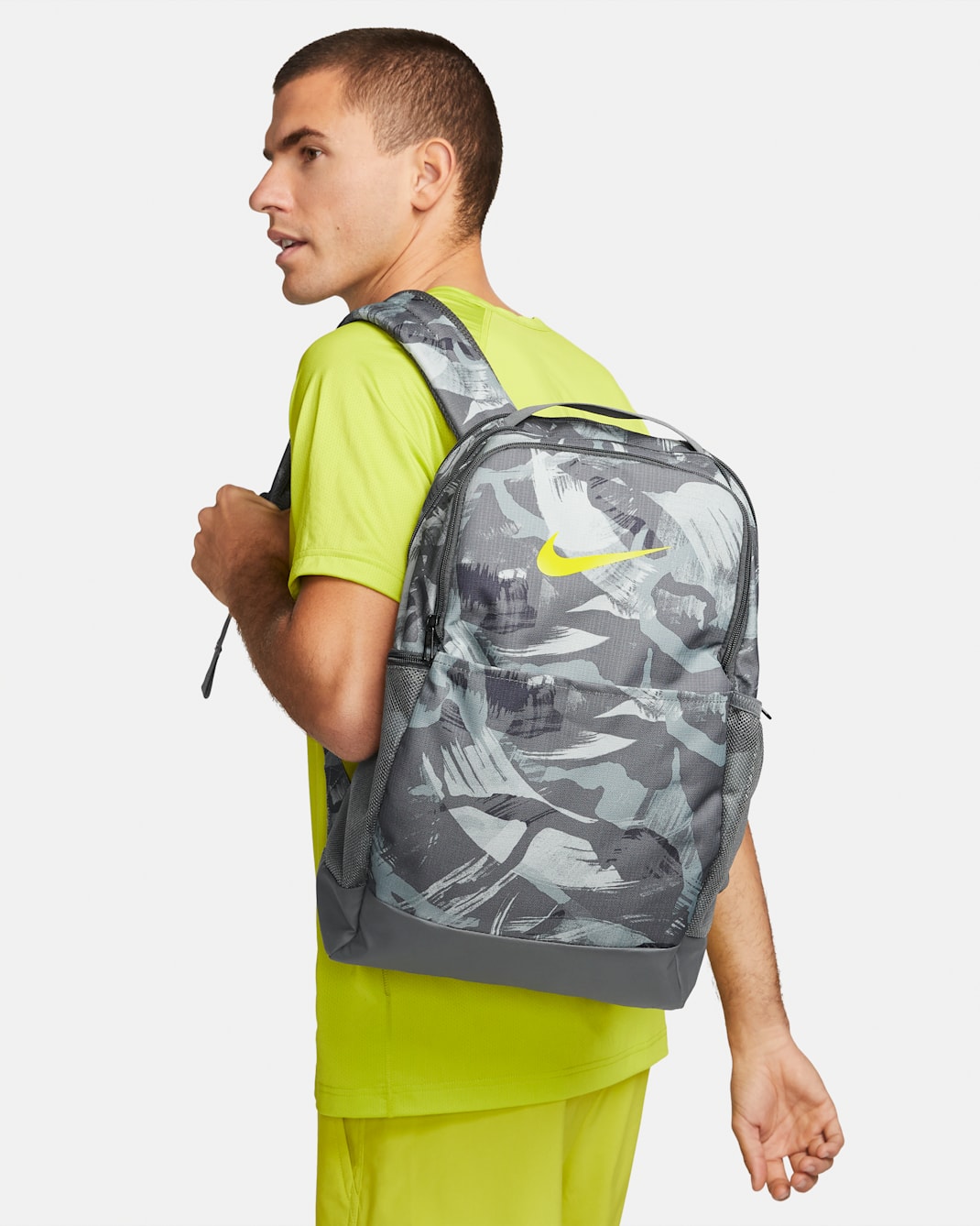 Nike Brasilia Backpack (Medium, 24L) - Iron Grey/Iron Grey/Bright Cactus