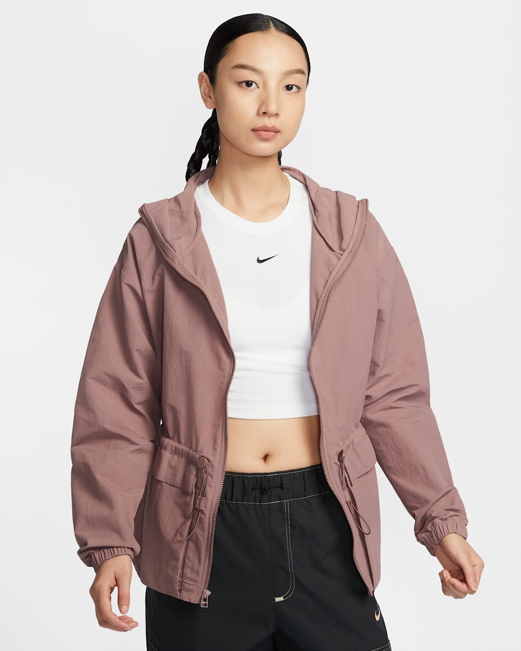 ナイキ スポーツウェア エブリシング ウーブン ウィメンズ オーバーサイズド フーデッド ジャケット - スモーキーモーブ/ブラック