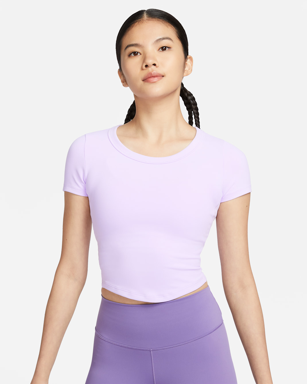 Nike One Fitted Women's Dri-FIT Short-Sleeve Cropped Top - Lilac Bloom/Black