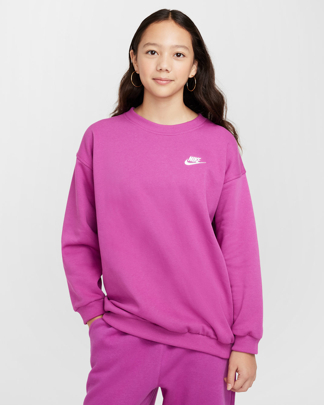 Nike Sportswear Club Fleece Big Kids' Oversized Sweatshirt - Hot Fuchsia/White