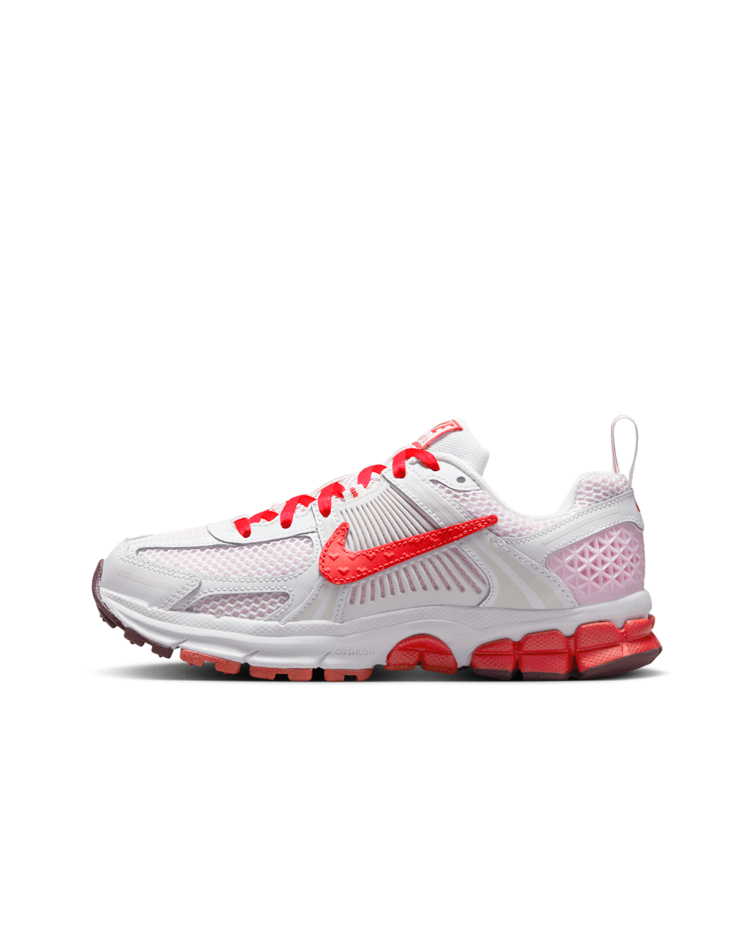 Tenis para niños grandes Nike Vomero 5 - Blanco cumbre/Espuma rosa/Rojo team oscuro/Carmesí claro