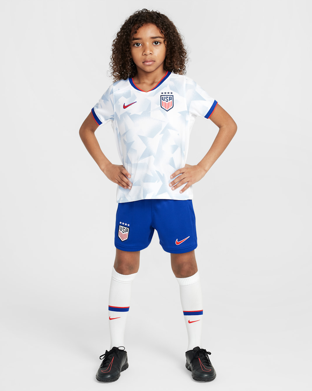 USWNT 2025 Stadium Home (Women's Team) Little Kids' Nike Soccer Replica 3-Piece Kit - White/Rush Blue/Challenge Red/Challenge Red