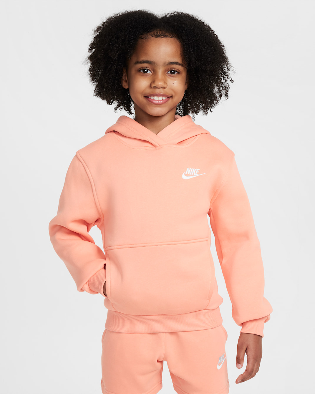 Nike Sportswear Club Fleece Big Kids' Pullover Hoodie - Apricot Agate/White