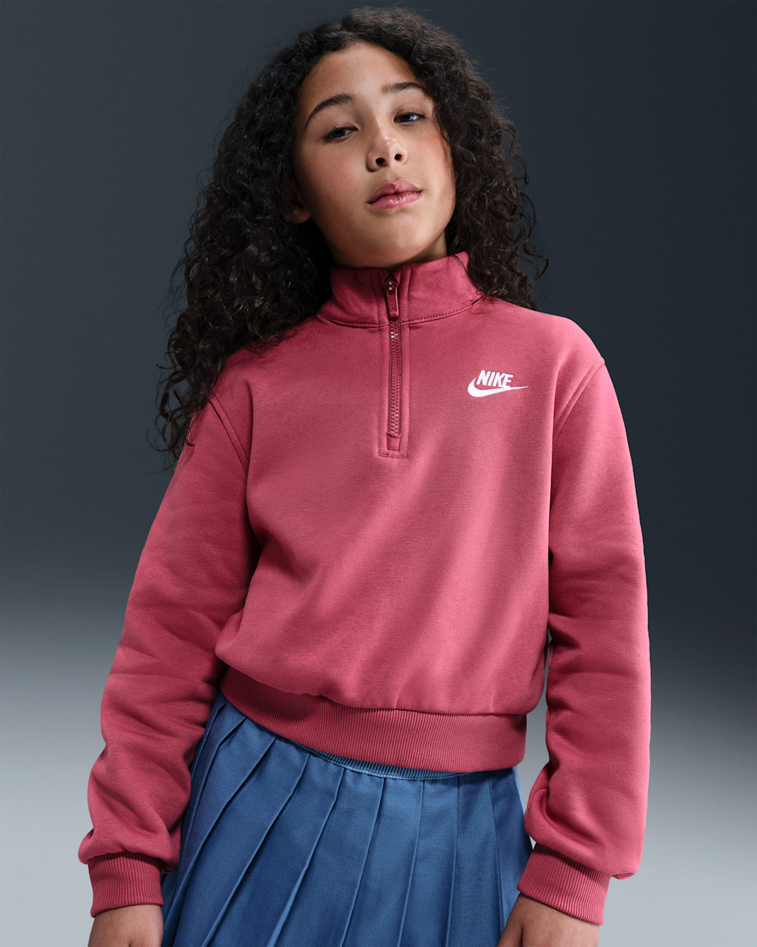 Nike Sportswear Club Fleece Big Kids' (Girls') 1/2-Zip Long-Sleeve Top - Sweet Beet/White