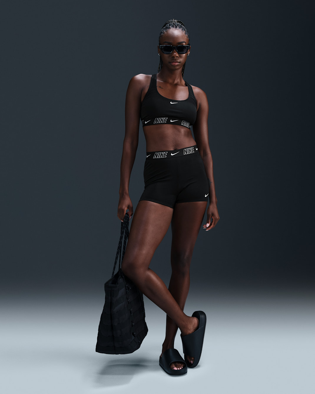 Shorts Kick para mujer Nike Swim Fusion Logo Tape - Negro/Blanco