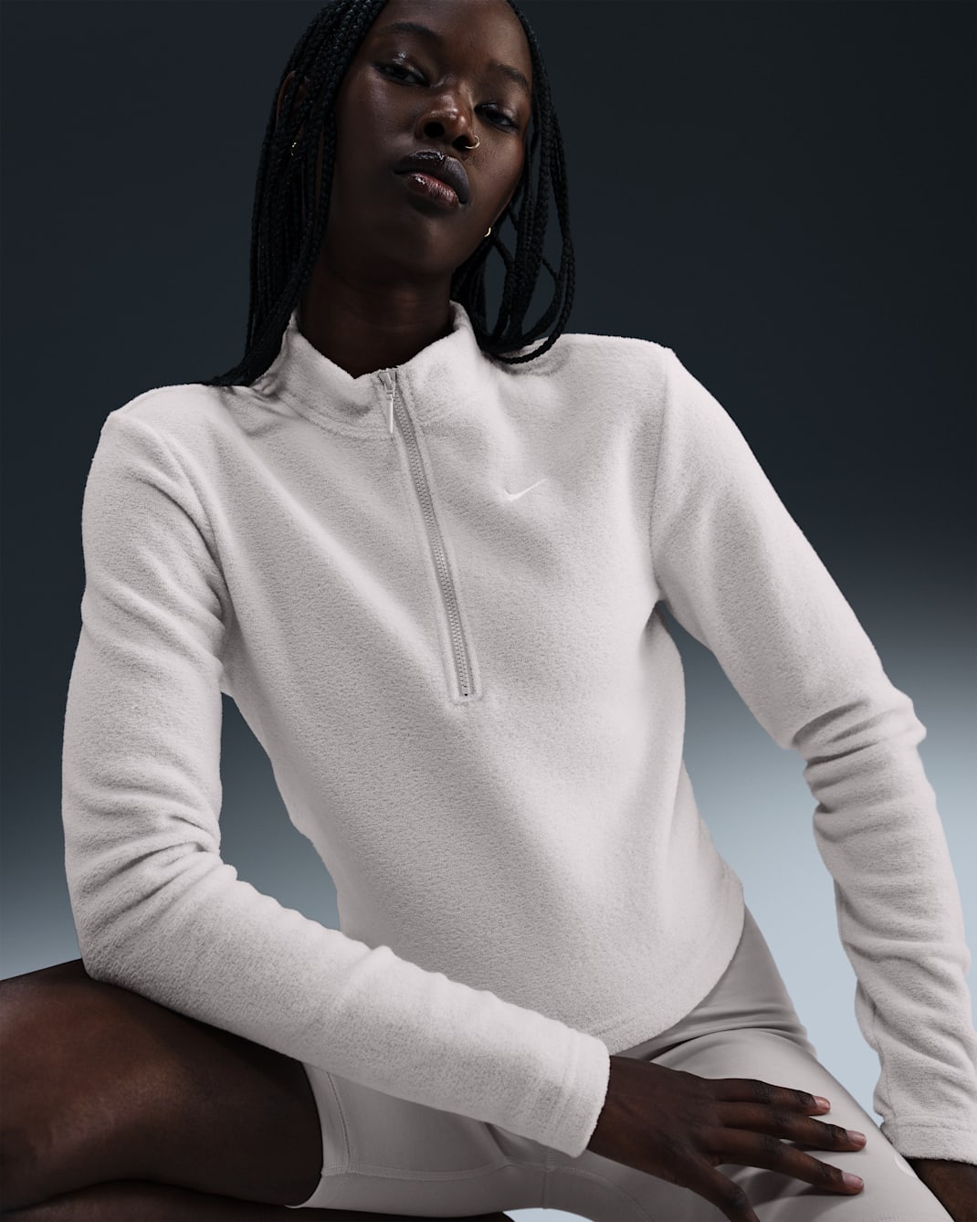 Nike Sportswear Phoenix Plush Women's Slim Long-Sleeve Cozy Fleece 1/2-Zip Top - Light Orewood Brown/Sail
