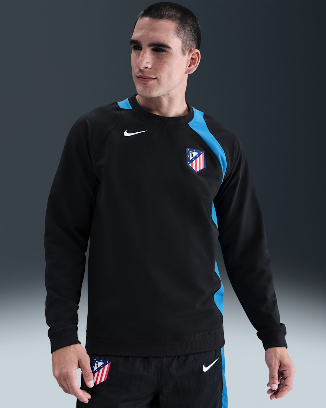 Atlético Madrid Third Men's Nike Total 90 Soccer Crew-Neck Top - Black/Photo Blue/White