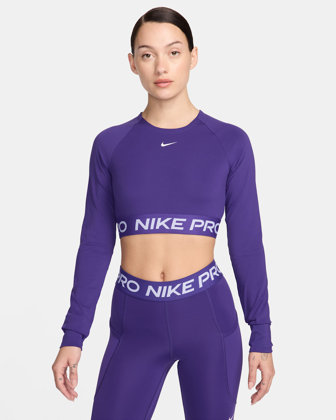 Nike Pro Women's Dri-FIT Cropped Long-Sleeve Top - Court Purple/White