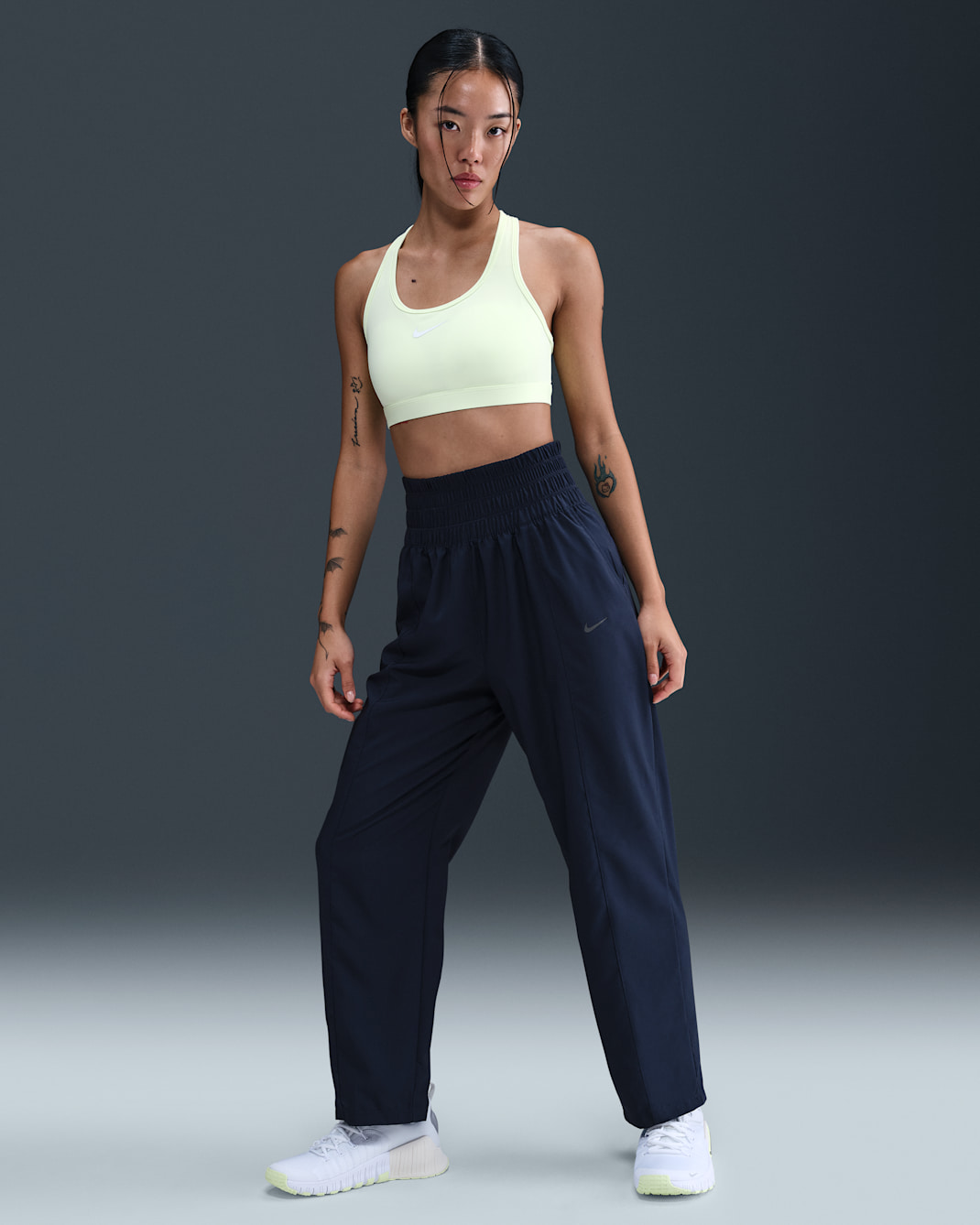 กางเกงขายาวเอวสูงพิเศษผู้หญิง Nike Dri-FIT One - Midnight Navy/ขาว