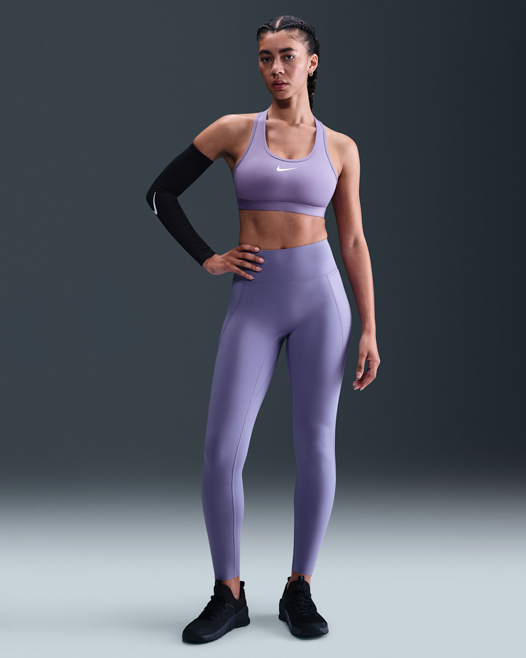 Leggings de cintura alta sin costura delantera de largo completo para mujer Nike Universa - Amatista empolvado/Morado cañón/Morado arena