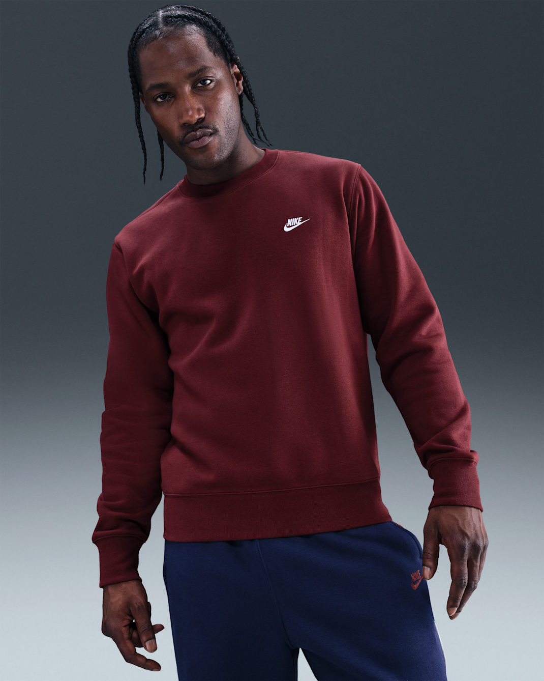 Nike Club Men's Fleece Crew - Dark Team Red/White