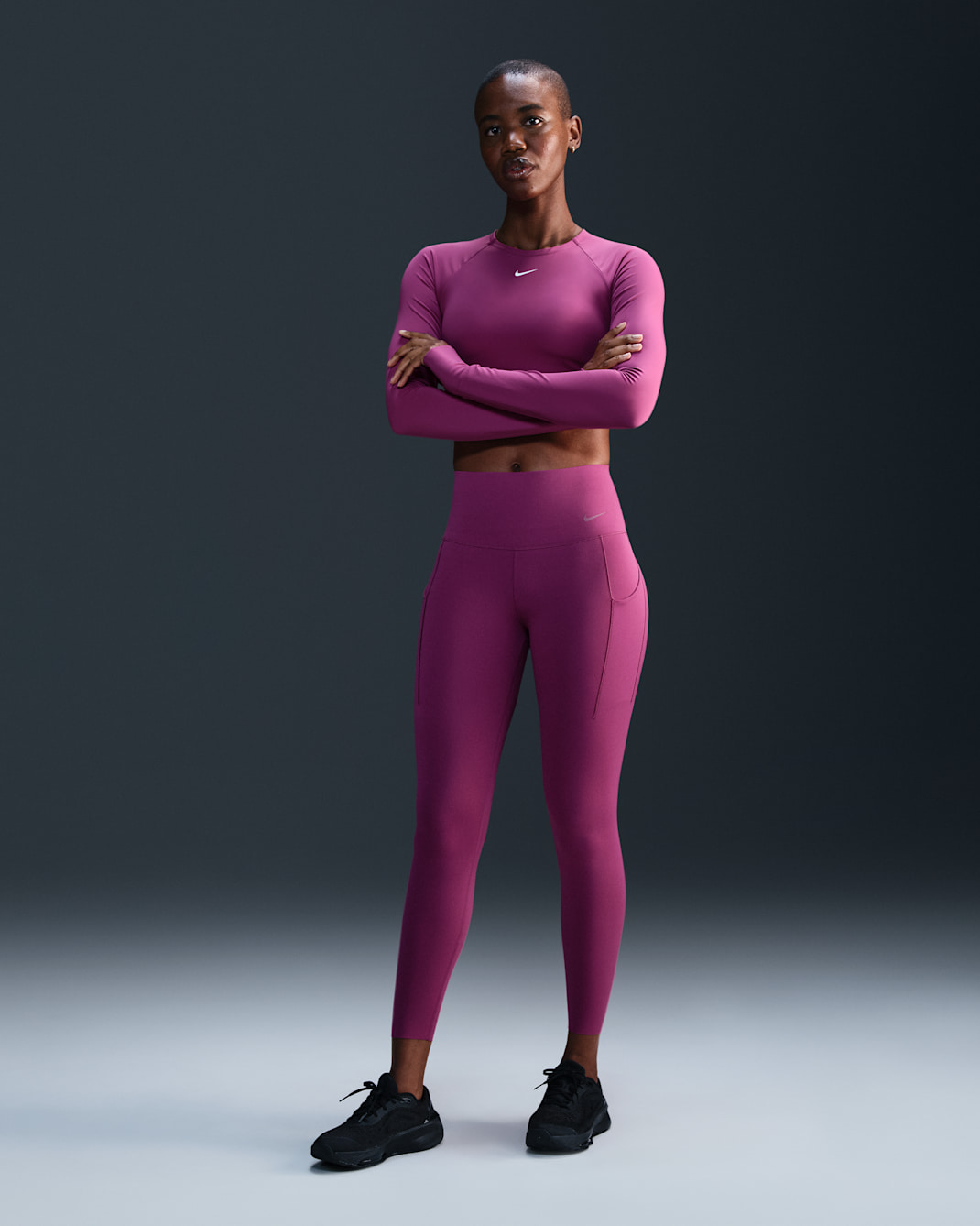 Nike Universa Women's High-Waisted 7/8 Leggings with No Front Seam - Hot Fuchsia/Black