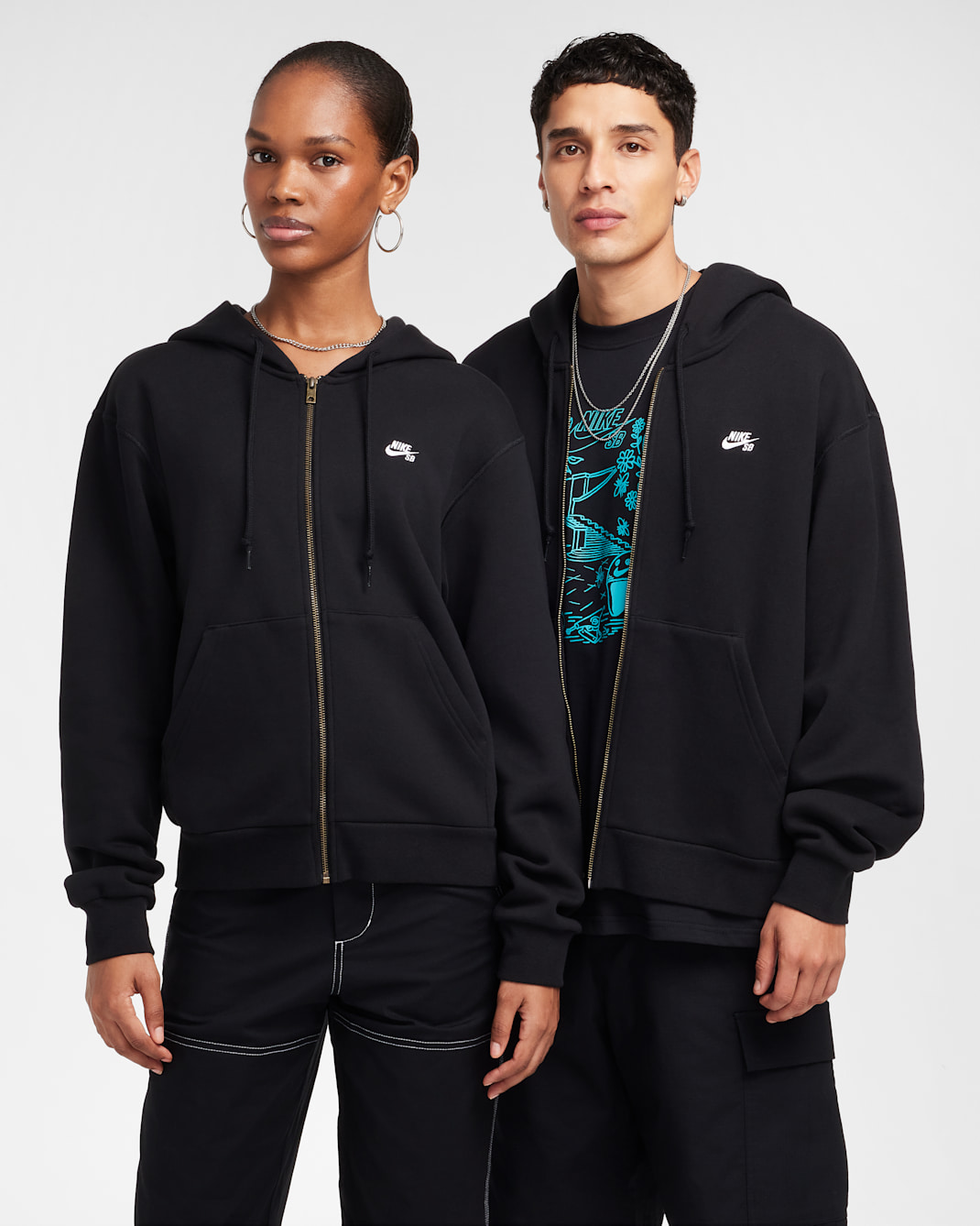 Nike SB Full-Zip Fleece Skate Hoodie - Black/White