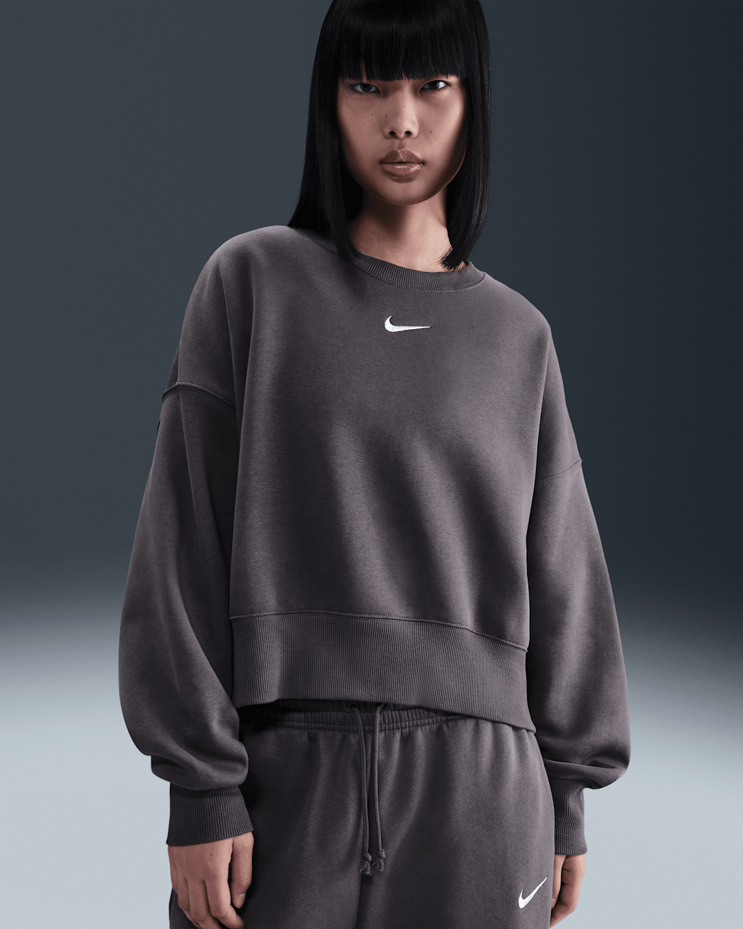 Nike Sportswear Phoenix Fleece Women's Over-Oversized Crew-Neck Sweatshirt - Thunder Grey/Sail