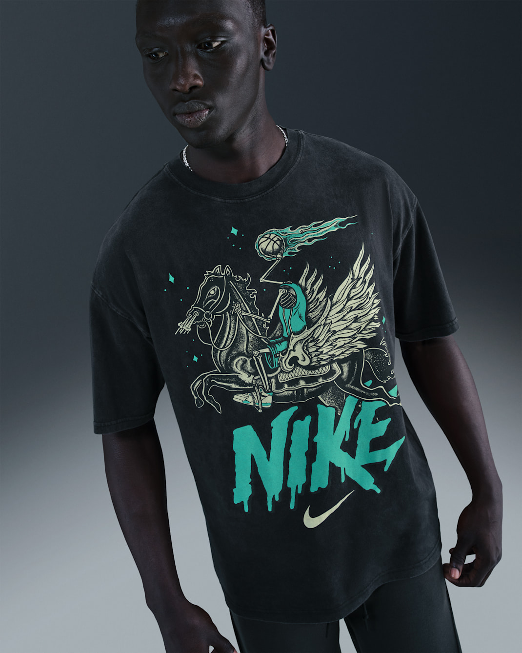 Playera de básquetbol Max90 para hombre Nike - Negro/Turquesa desteñido