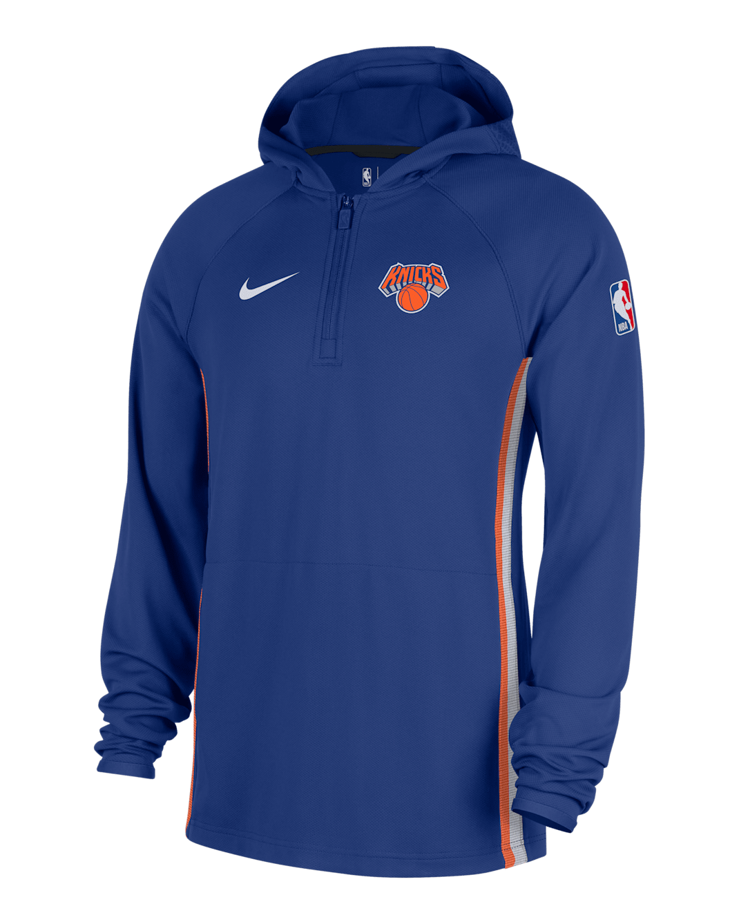 Sudadera con gorro Nike Dri-FIT de la NBA de cierre de 1/4 para hombre New York Knicks Zoned - Azul enérgico/Negro/Blanco