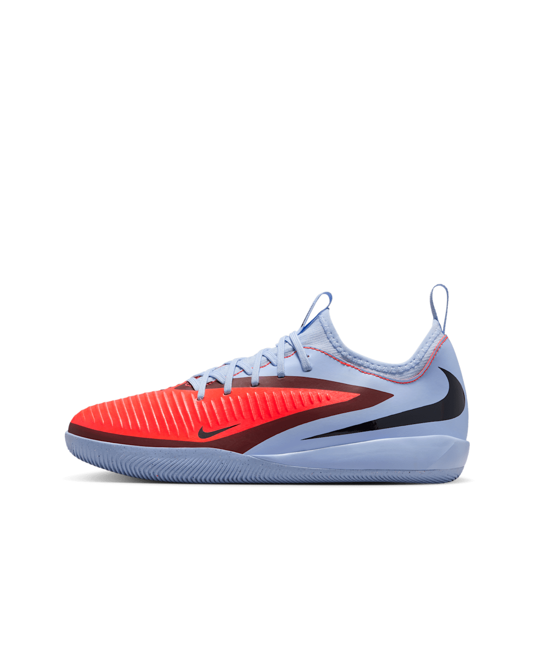 Fotbollssko för inomhusplan/futsal/street Nike Jr. Phantom 6 Low Academy för ungdom - Royal Tint/Svart/Bright Crimson