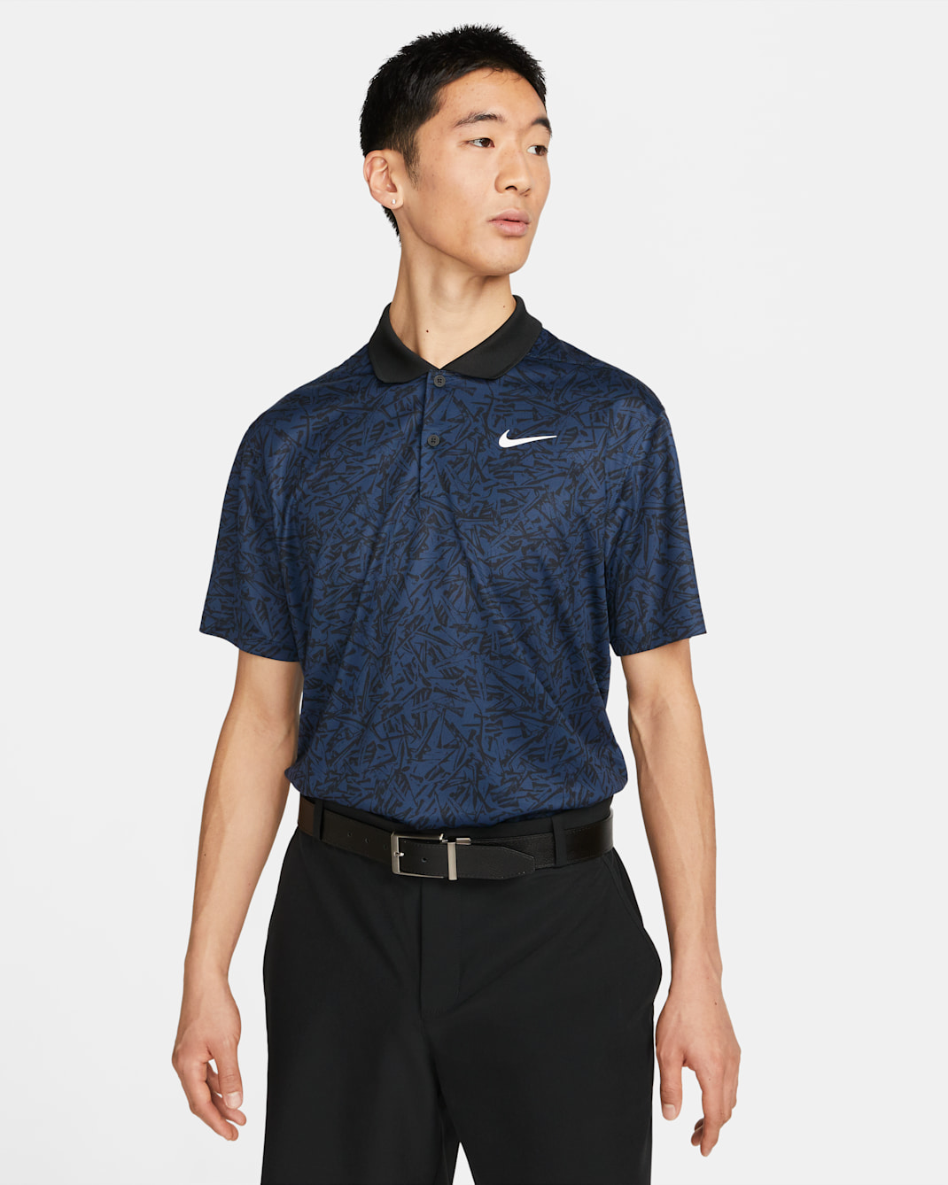 Nike Dri-FIT Victory+ 男款滿版印花高爾夫球衫 - Midnight Navy/黑色/白色