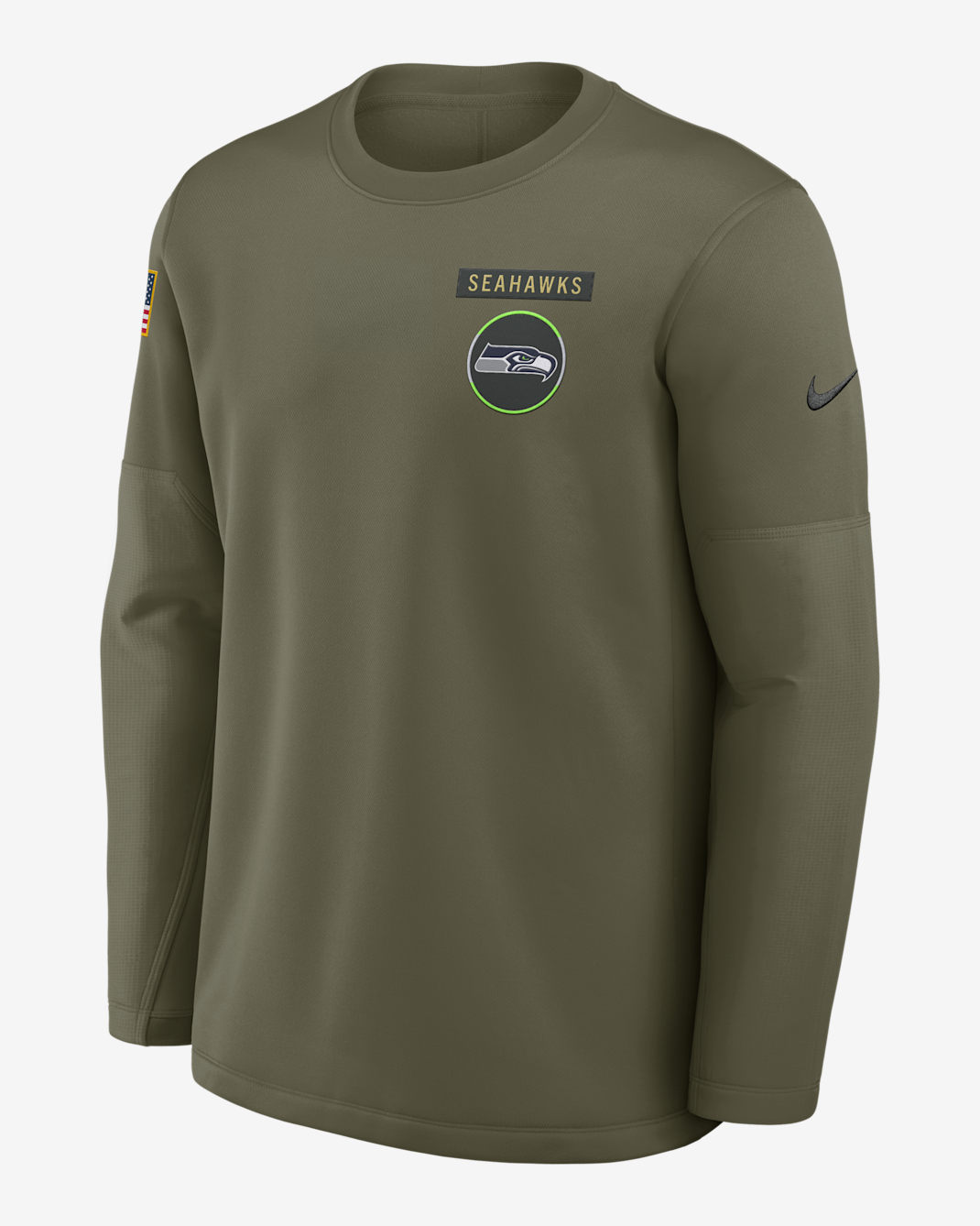 Seattle Seahawks Salute to Service Sideline Triumphant Win Coach Men's Nike NFL Pullover Crew - Medium Olive