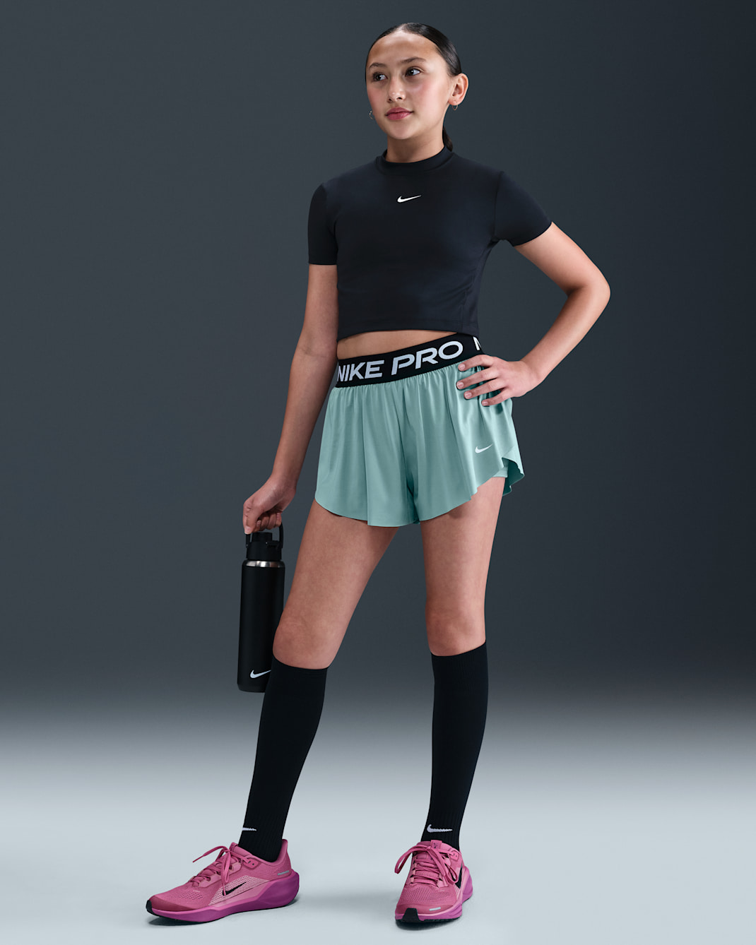 Shorts 2-i-1 Nike Pro Dri-FIT för ungdom (tjejer) - Cannon/Svart/Vit