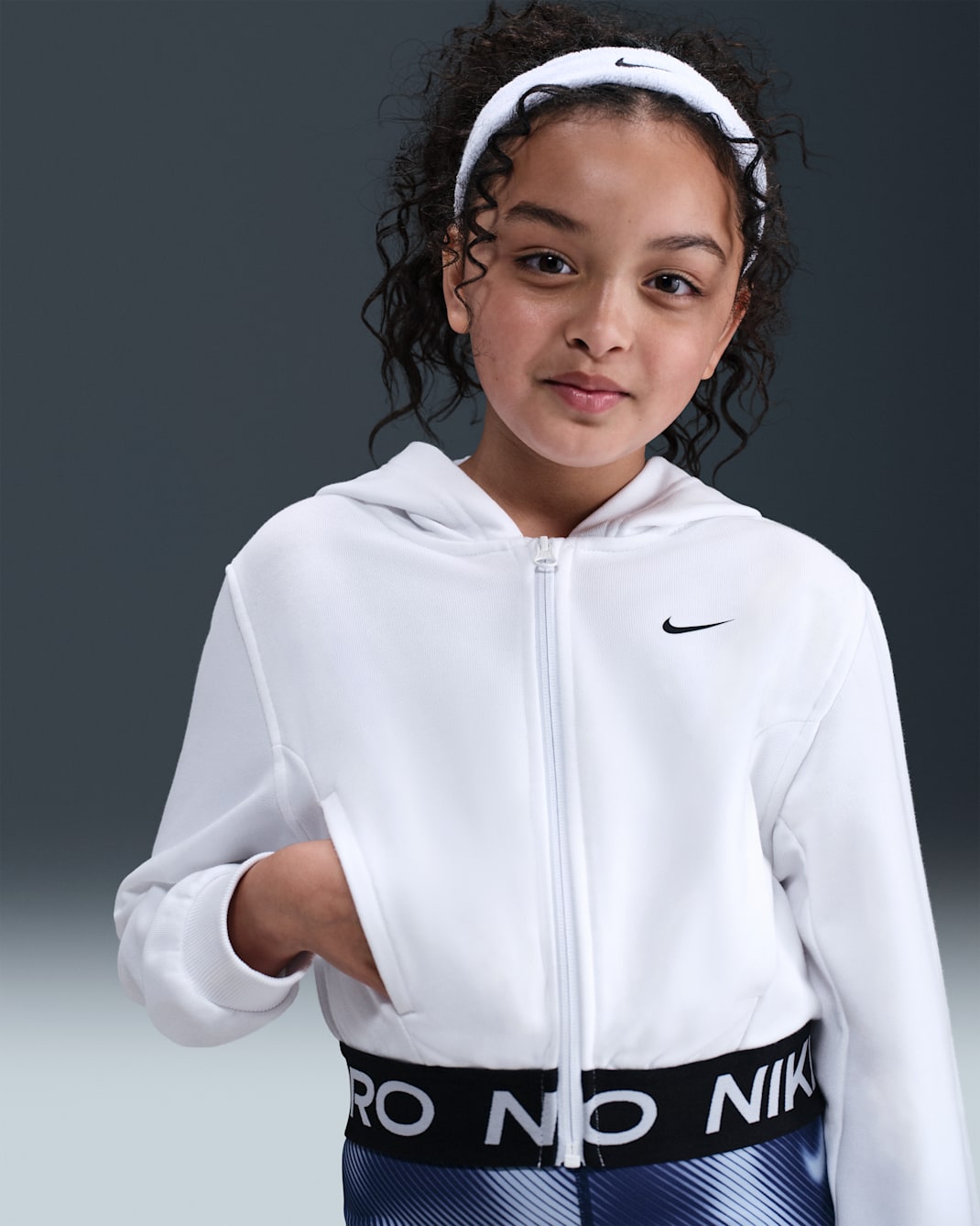 Nike Pro Fleece Older Kids' (Girls') Dri-FIT Full-Zip Hoodie - White/White/Black/Black