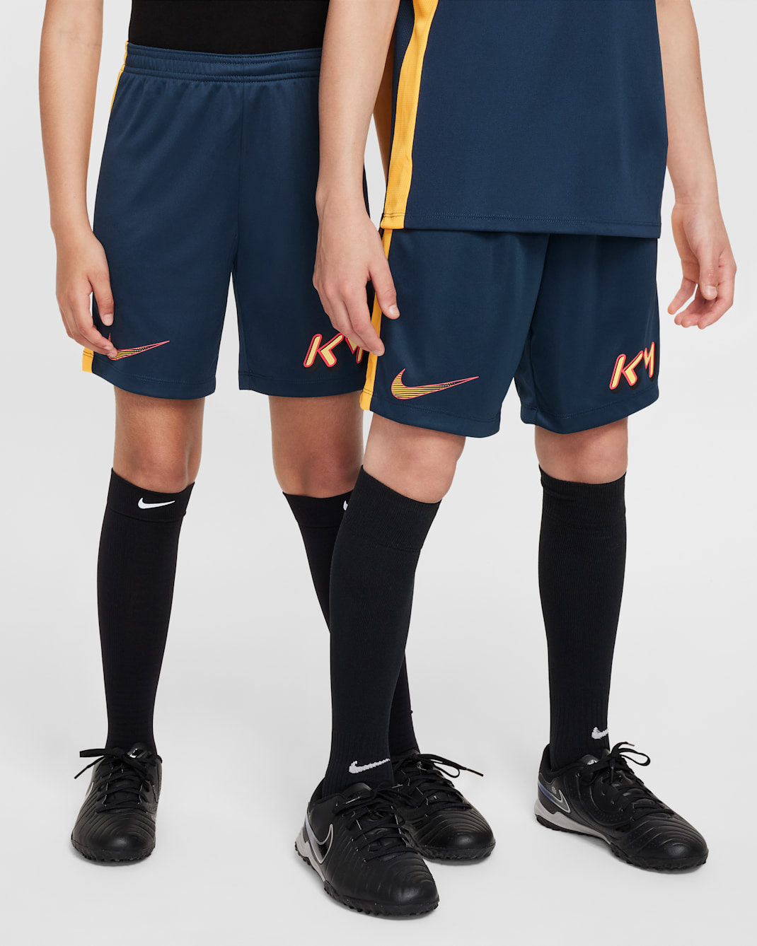 Kylian Mbappé Big Kids' Dri-FIT Academy Soccer Shorts - Armory Navy/Laser Orange