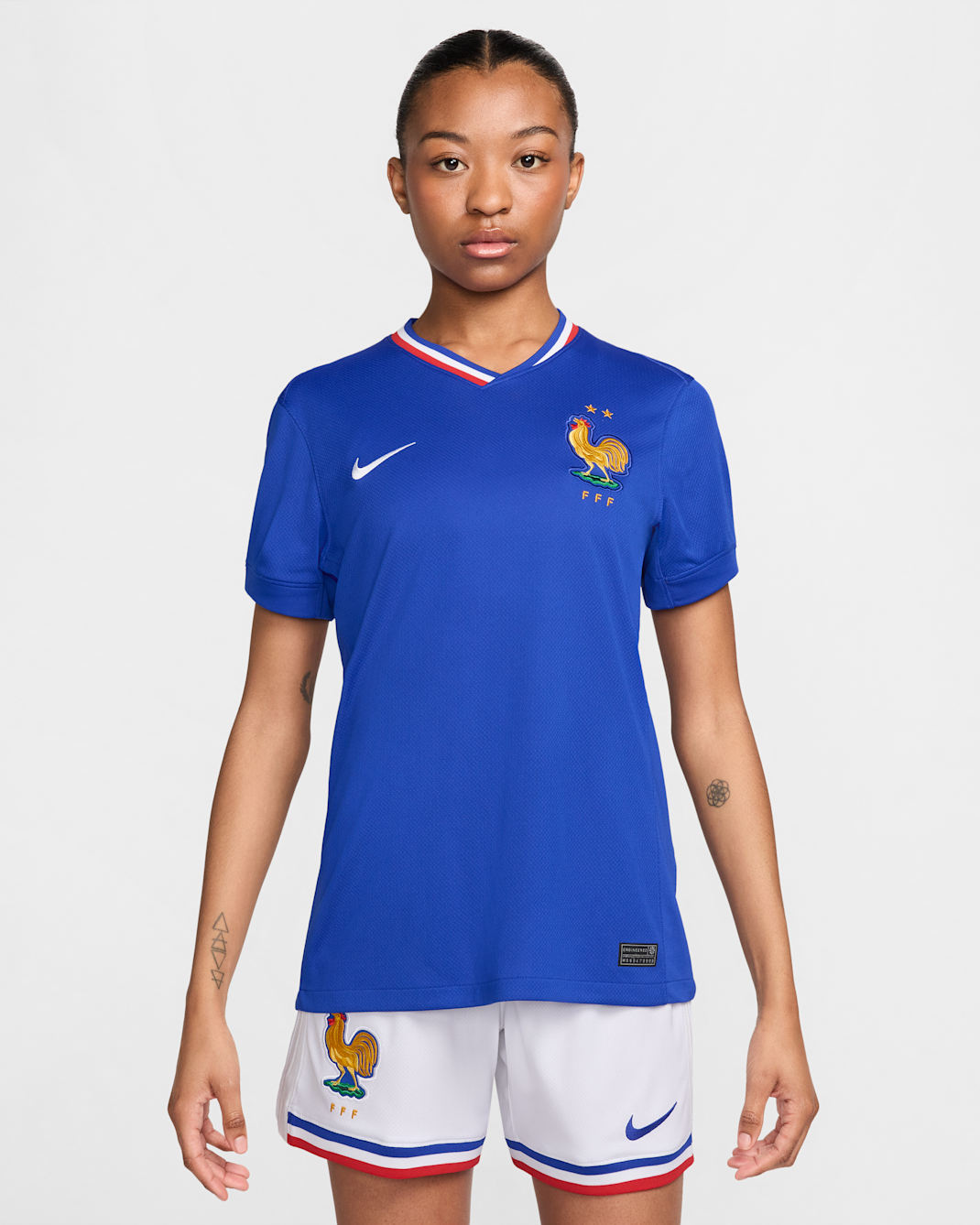 FFF (Men's Team) 2024/25 Stadium Home Women's Nike Dri-FIT Soccer Replica Jersey - Bright Blue/University Red/White
