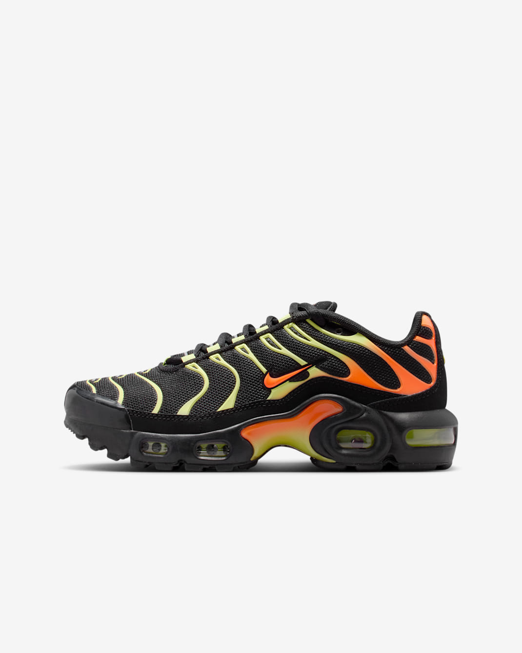 Nike Air Max Plus Schuh (ältere Kinder) - Schwarz/Limelight/Hyper Crimson