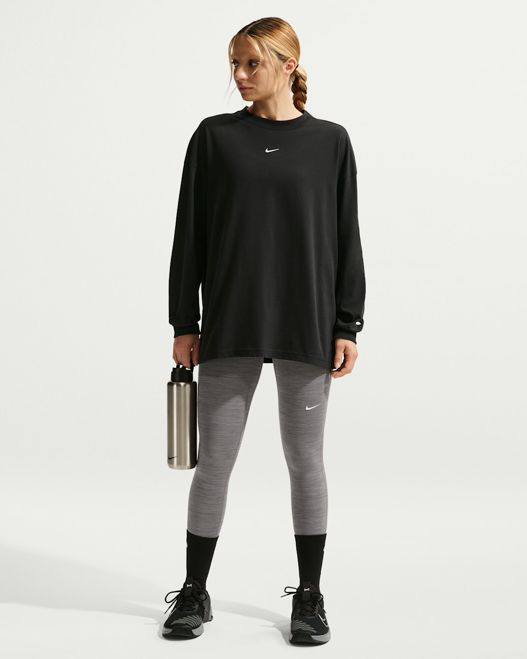 Nike Pro Women's Mid-Rise Full-Length Leggings - Smoke Grey/Heather/Black/White