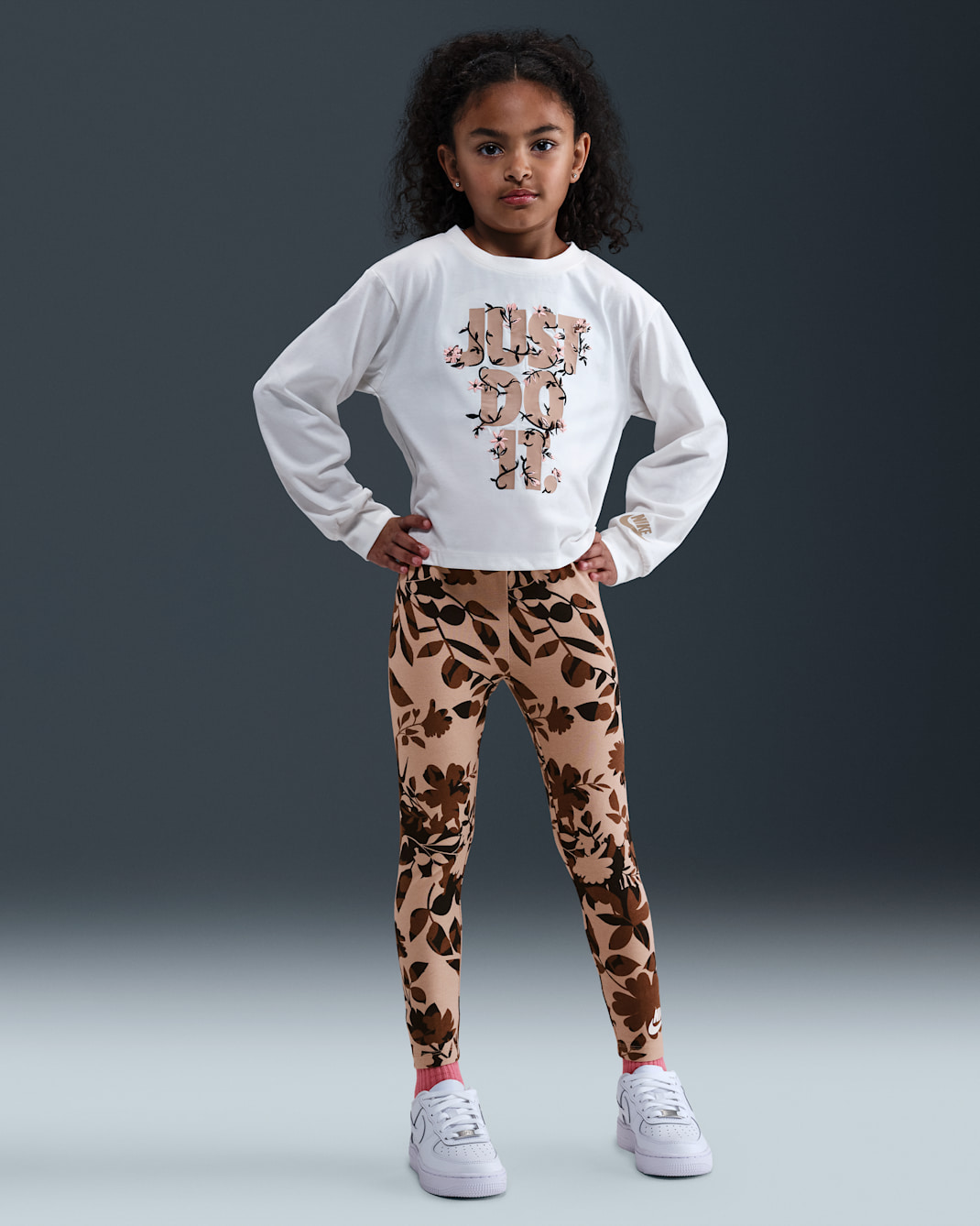 Nike Little Kids' Printed Club Long Sleeve T-Shirt and Leggings Set - Hemp