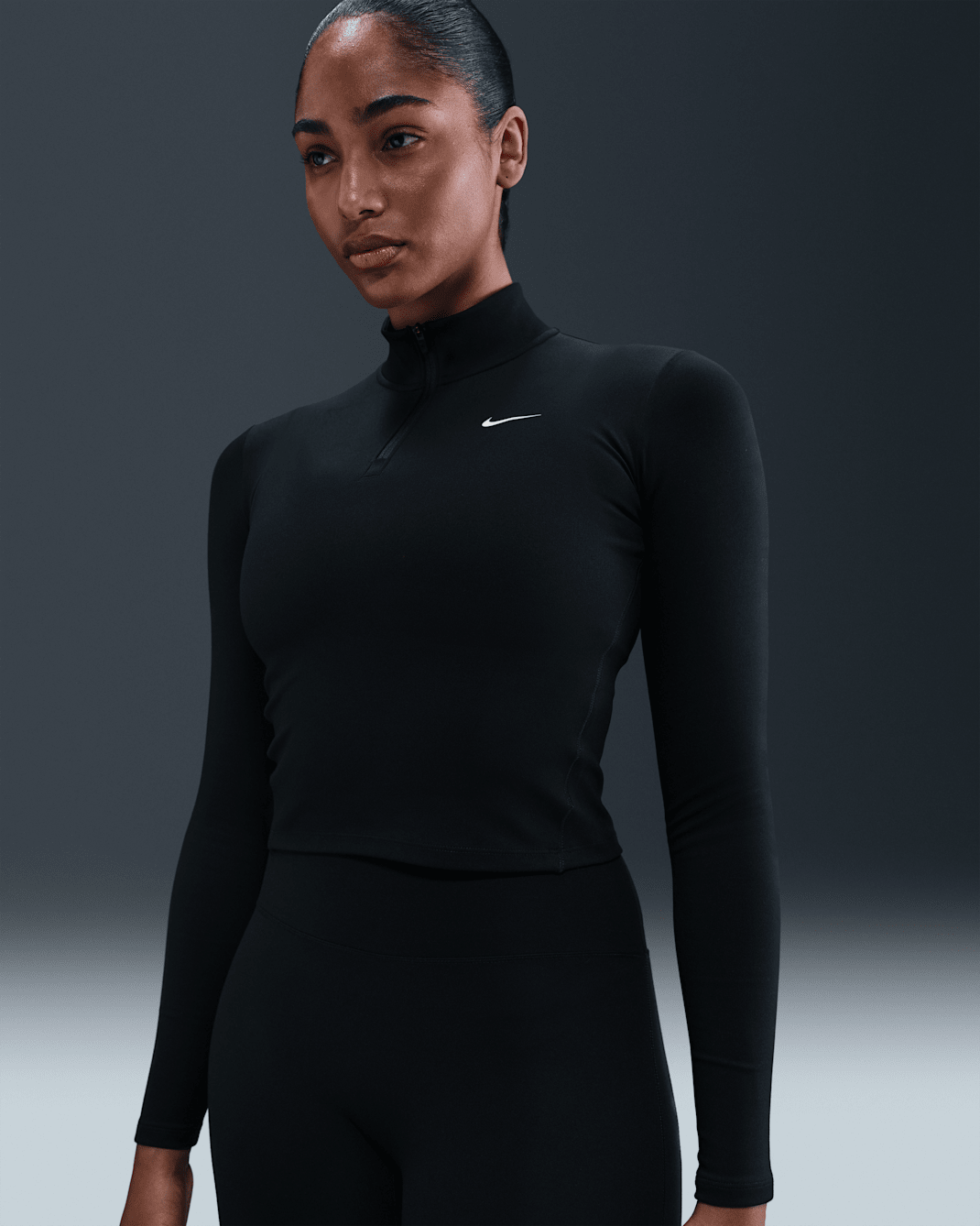 Nike One Fitted Dri-FIT-mellemlag med 1/4-lynlås til kvinder - sort/hvid