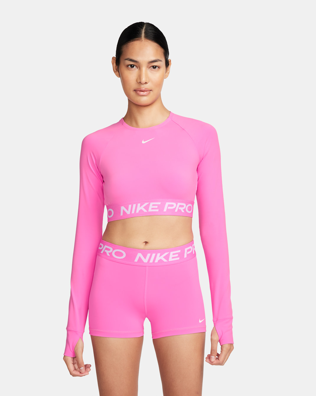 Nike Pro Women's Dri-FIT Cropped Long-Sleeve Top - Playful Pink/White