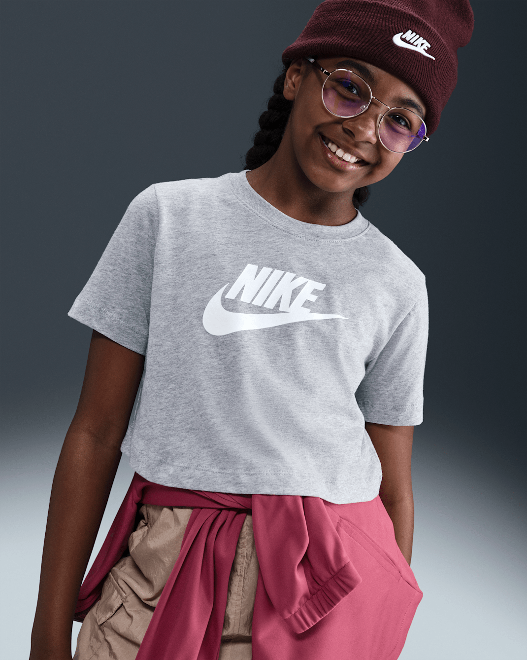 Nike Sportswear Big Kids' (Girls') Cropped T-Shirt - Dark Grey Heather