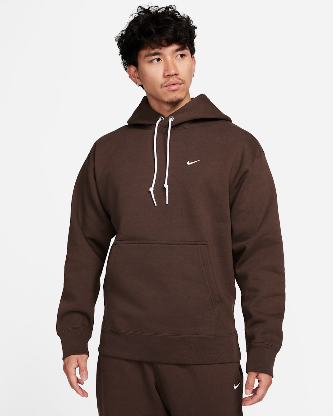Nike Solo Swoosh Men's Fleece Pullover Hoodie - Baroque Brown/White