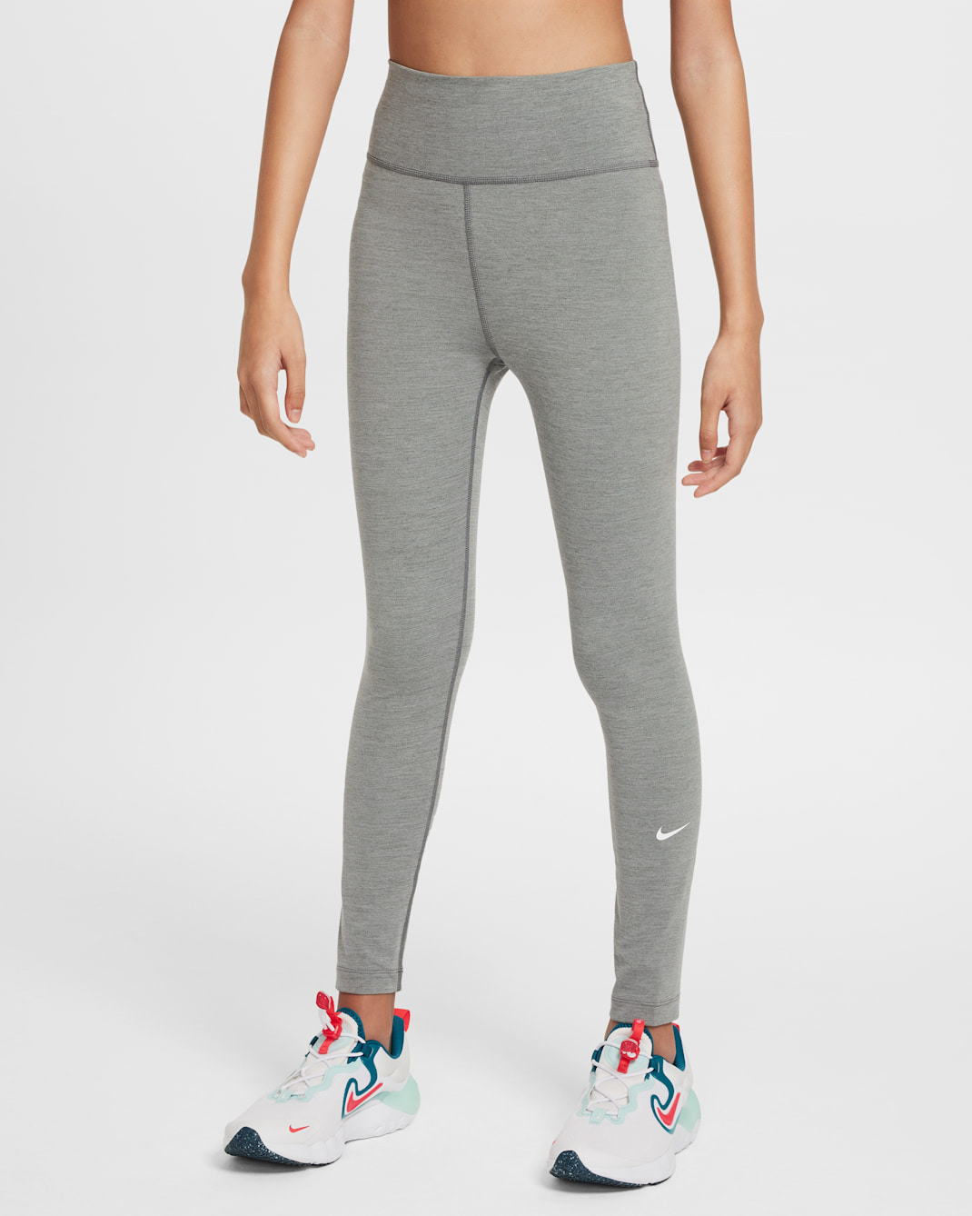 Leggings Dri-FIT de tiro alto para niña talla grande Nike One - Gris humo/Gris humo claro/Jaspeado/Blanco