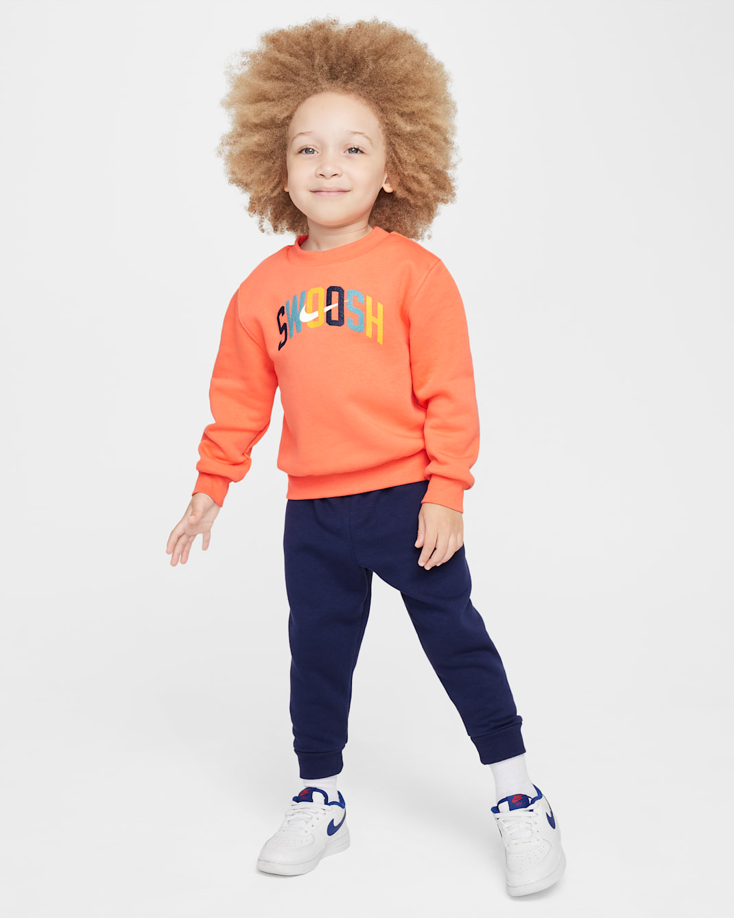 Conjunto de dos piezas de sudadera de cuello redondo de tejido Fleece ligero infantil Nike Sportswear Powder Play - Azul marino medianoche